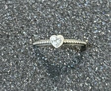 Ladies Pandora Heart Clear Crystal Ring 925 Size 54 Silver
