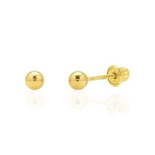 14K Yellow Gold Screw Back Small Round Ball Stud Earrings 3mm