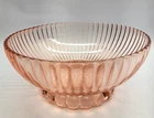 Vintage Pink Depression Glass Bowl Ribbed Serving Bowl 9-1/2"