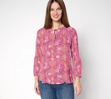 Denim & Co. Printed Bracelet Sleeve Popover Top Women NWT A698488