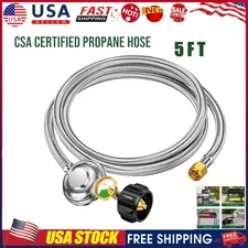 5 FT Propane Regulator Hose BBQ Grill Low Pressure with Gauge for Gas Pit, Stove