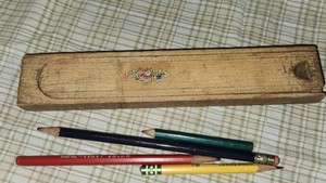 ANTIQUE WOODEN PENCIL BOX SLIDER TOP FLORAL DESIGN 