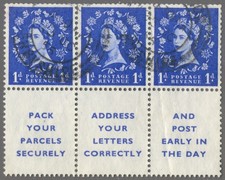 1956 Great Britain, Elizabeth II. 1d. ultramarin, WZ Tudor Crown, Booklet pane-T