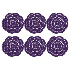 6Pcs Crochet Handmade Doilies 4" Placemats Lace Coasters Dark Purple