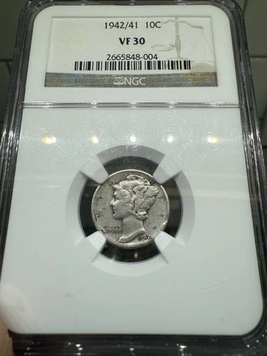 1942/41 10c Mercury Silver Dime 42 Over 41 Overdate Coin NGC VF 30 RARE!