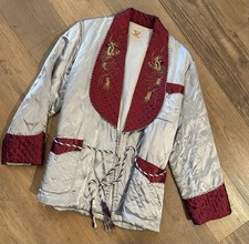 Vintage Japanese Silk Smoking Jacket 1940's 1950's Embroidered Dragons Yamato