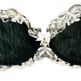 VINTAGE Y2K Lise Charmel Lingerie Set Black Pliss&eacute; Silk Lace Demi Bra 32C ThongS
