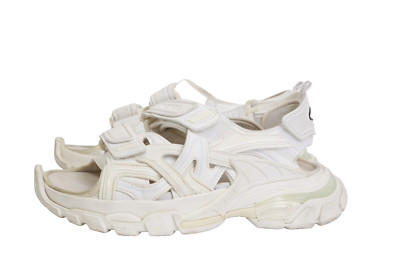 Balenciaga White Neoprene Logo Track Sport Sandals Hook and Loop Straps Size 37