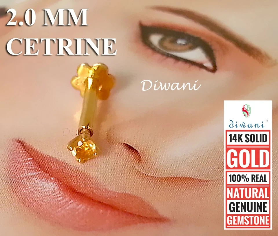 Tornillo de anillo perforador Monroe labio nariz boda citrino natural de 2,0 mm Foto 2 de 4