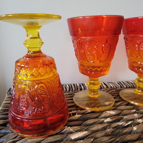 4 Vintage Indiana Glass Amberina Sunset Sandwich Pattern Footed 6 Inch Glass - Picture 7 of 10