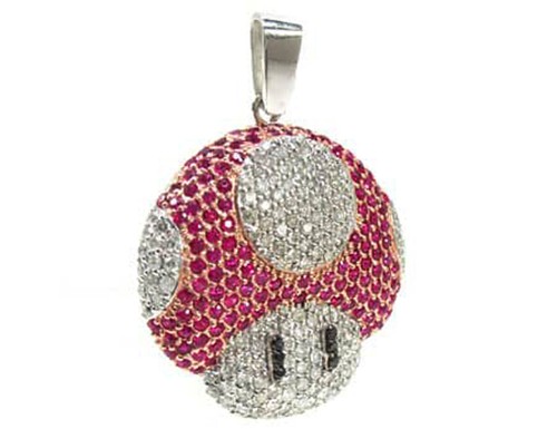 2.10ct Natural Round Diamond 14K Solid White Gold Ruby Onyx Cartoon Pendant - Picture 4 of 6