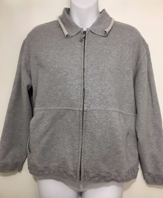 ジル　ライトグレーXS J Jill XS Gray Cotton Zip-Front Sweatshirt with Pockets | eBay