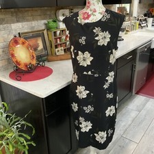 Banana Republic Black & Cream Floral Dress Back Zipper Lined Sleeveless Size 12