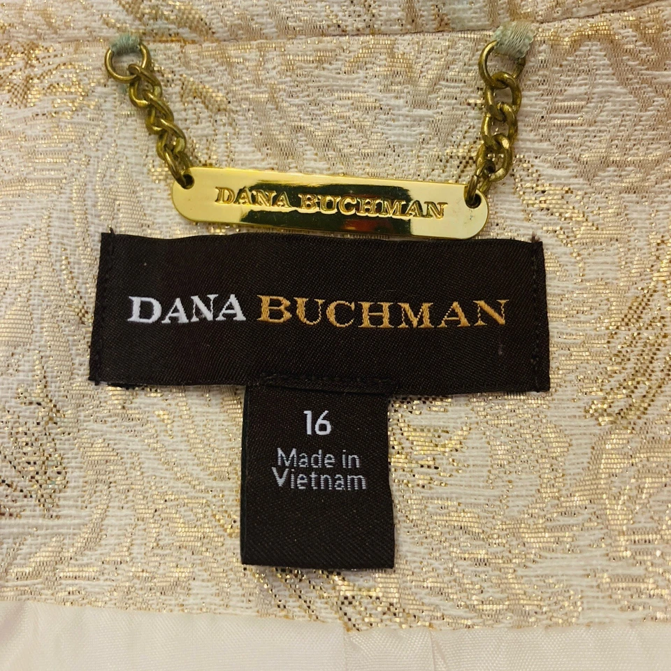 "Chaqueta para mujer Dana Buchman crema talla 16 21x26"" forrada brocado dorado 1 botón" Foto 3 de 4