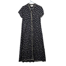Red's Threads Floral Maxi Dress Navy Blue Button Down Pintucked Gothic Size 8