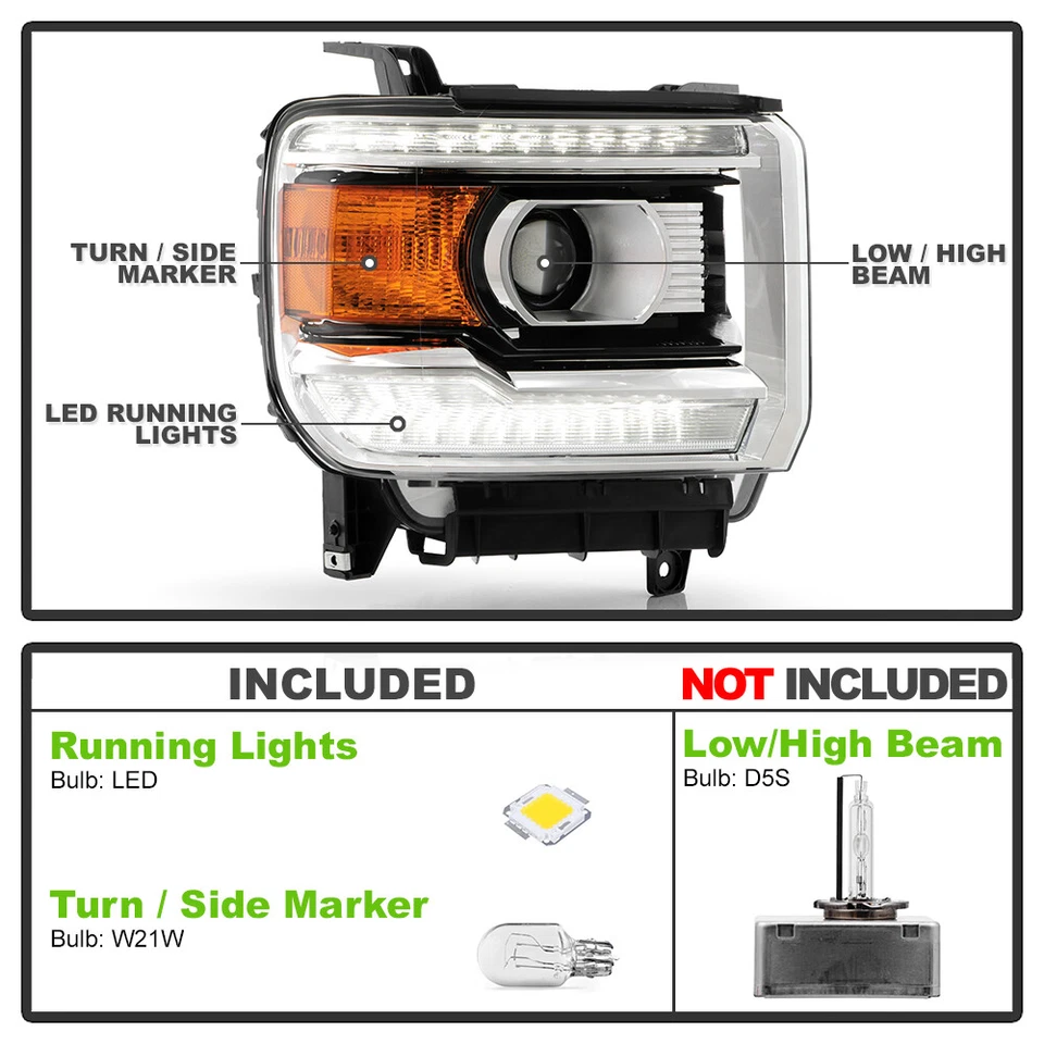 Para GMC Sierra 2500HD HID 2016-2019 con Faro Proyector LED DRL - Pasajero Foto 4 de 4