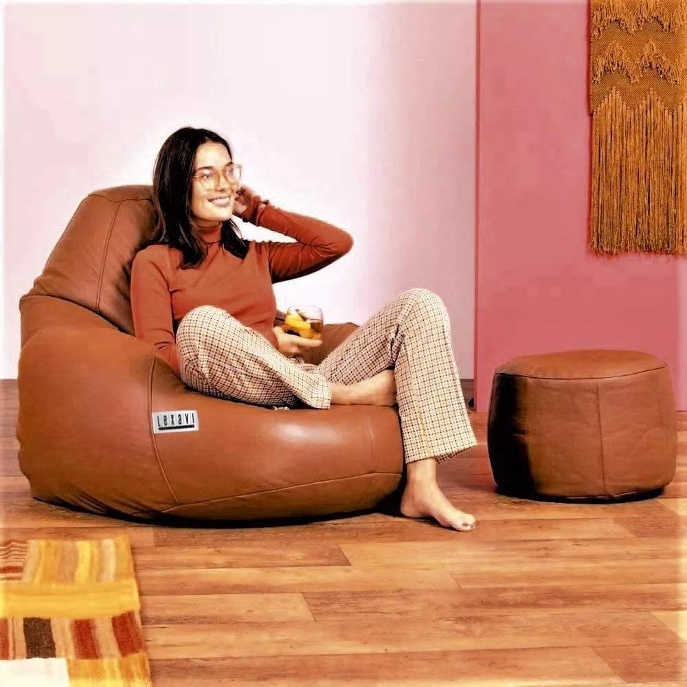 Bean bag Cover Chair with Ottoman cover FAUX LEATHER Without Beans XXXL Tan
