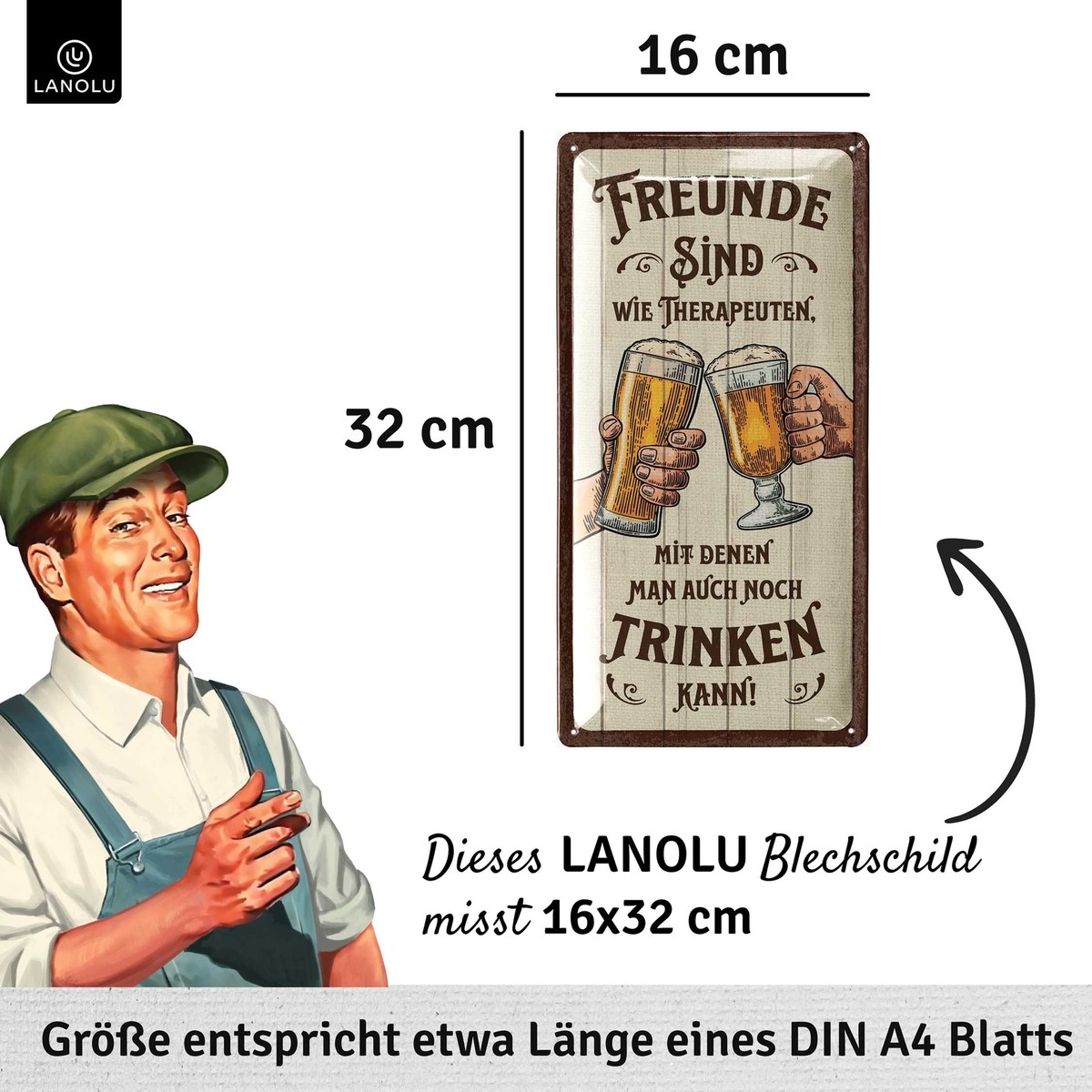 Retro Blechschild „Bier Fragt Nicht, Bier Versteht“ – 28x12 Cm, Metall, 4-Farb-Druck, Mit Aufhängebohrungen
