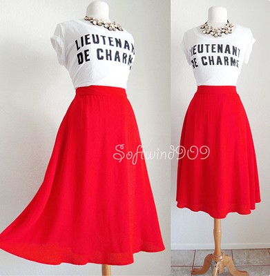 Promo Offer Forever 21 Red RETRO Chic High Waisted Full Flared Skater Midi Length Skirt S Promo Offer Forever 21 Red RETRO Chic High Waisted Full Flared Skater Midi Length Skirt S