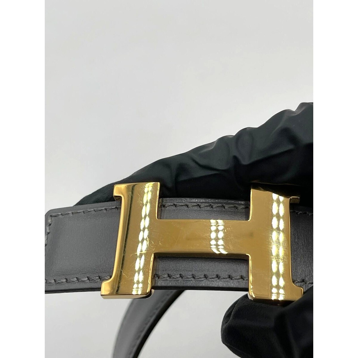Hermès gold tone H leather belt 70cm 100% auth vtg HERMES Constance Gold 28mm H Buckle Gray  main image 3