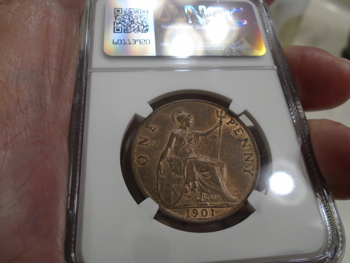 1901 Penny GREAT BRITAIN Queen Victoria NGC MS-64 BN Veiled Head