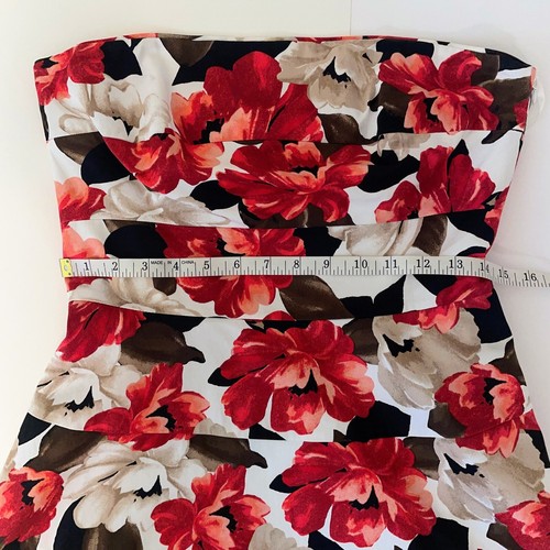 White House Black Market WHBM Strapless Floral Cocktail Dress Red White A Line 8 - Picture 9 of 13
