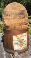 Small Antique Mince Meat Firkin Bucket Handle & Lid Paper Label Boston Dover NH
