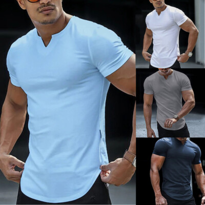 Herren V-Ausschnitt Henley T-Shirt Kurzarm Slim Fit Golf Muscle Casual Bluse Z