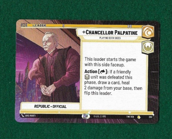 STAR WARS UNLIMITED CHANCELLOR PALPATINE #292 TWILIGHT OF THE REPUBLIC RAR/HYPER