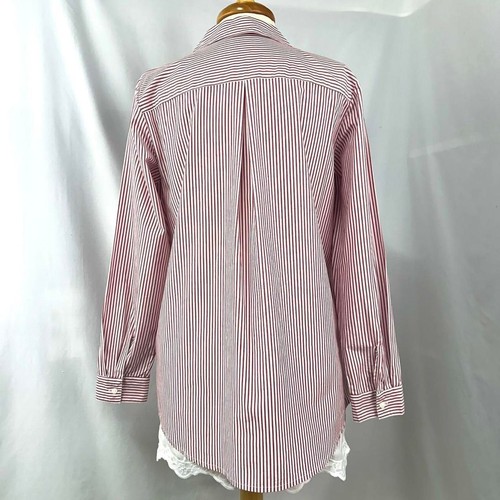 Camicia JOAN RIVERS rossa bianca a righe con bottoni ricamo floreale donna S bohemien - Foto 5 di 7