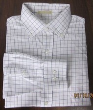 MICHAEL KORS Men's Large Purple Plaid 100 Cotton Dress Shirt sz 16 34/35