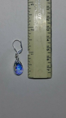 Handmade Sterling Silver Swarovski Crystal Clear AB Pear Teardrop Earrings - Picture 3 of 3
