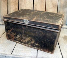 Antique CHALMERS & TOSH Rustic Metal Trunk Vintage John Barker's Chest Scotland