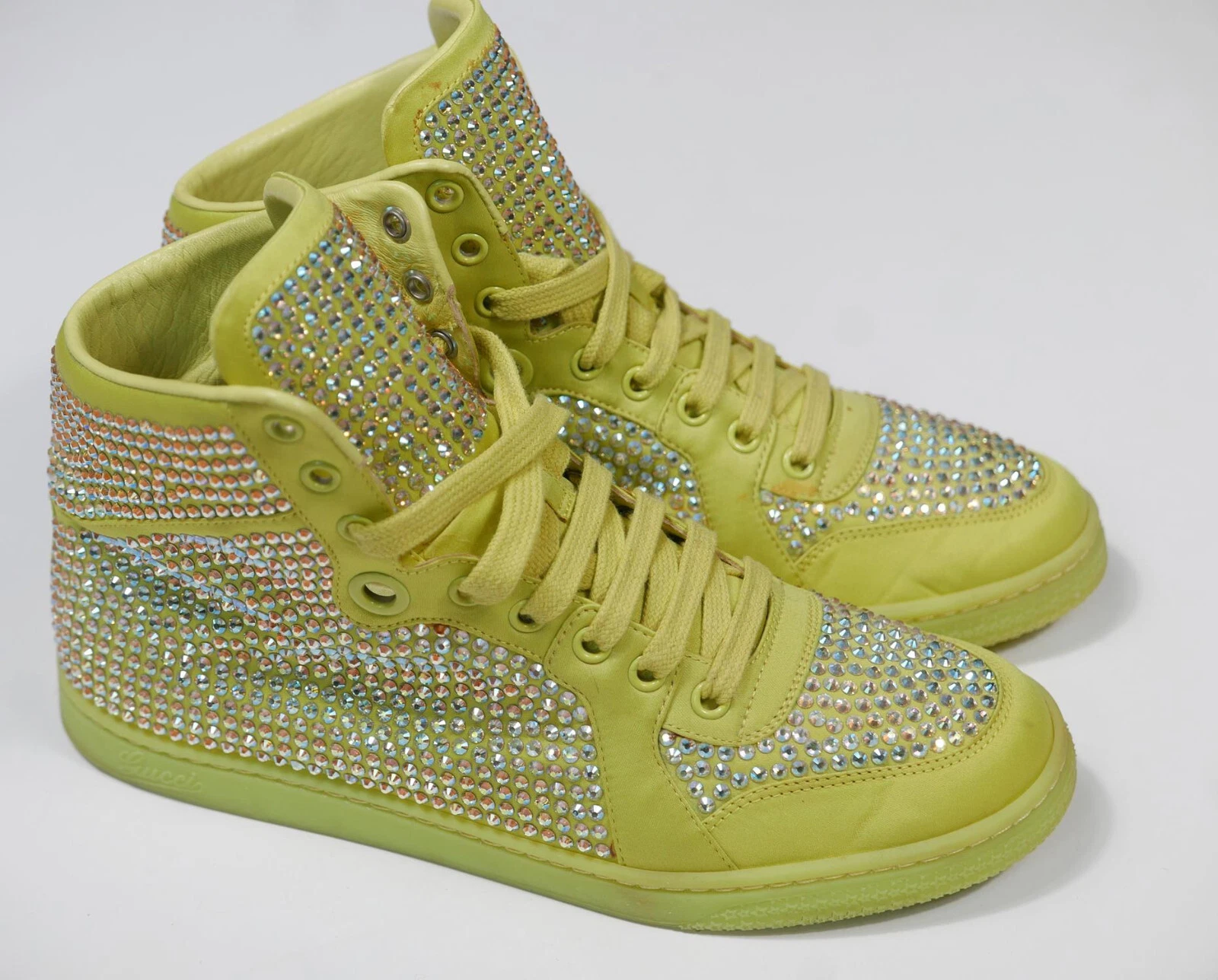 Baskets Gucci haut cristaux Swarovski cuir chaux RARE 37,5 EU 7,5 US