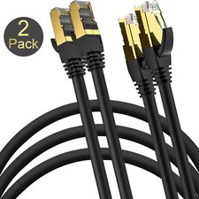 2 x High Speed Cat8 Cat 8 Internet WiFi Cable w/ Gold Plated RJ45 Connector Lot