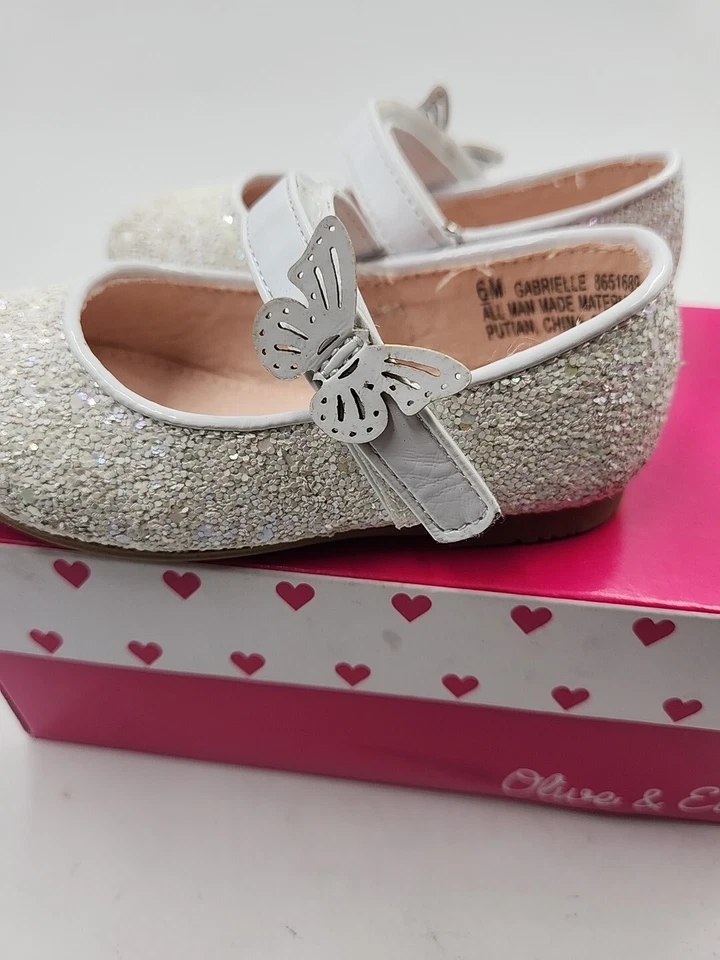 Olive & Edie “Gabrielle” Niño Pequeño Blanco Mary Jane 6 M Zapatos Brilla Mariposa Foto 4 de 4