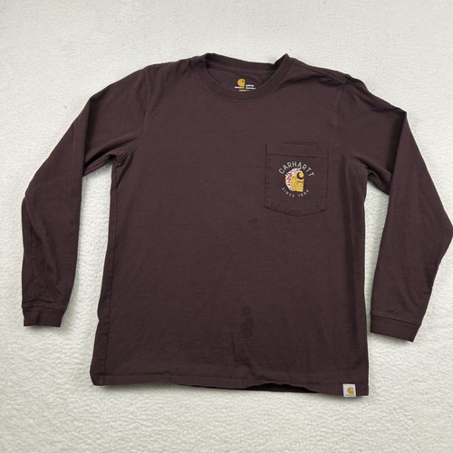 Carhartt Shirt Youth Large Long Sleeve Original Fit Workwear Logo Stains - Picture 3 of 11