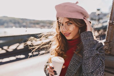 Französische Baskenmütze Damen | Elegantes Barett Mit Perlen | Warme Wintermütze Polyester