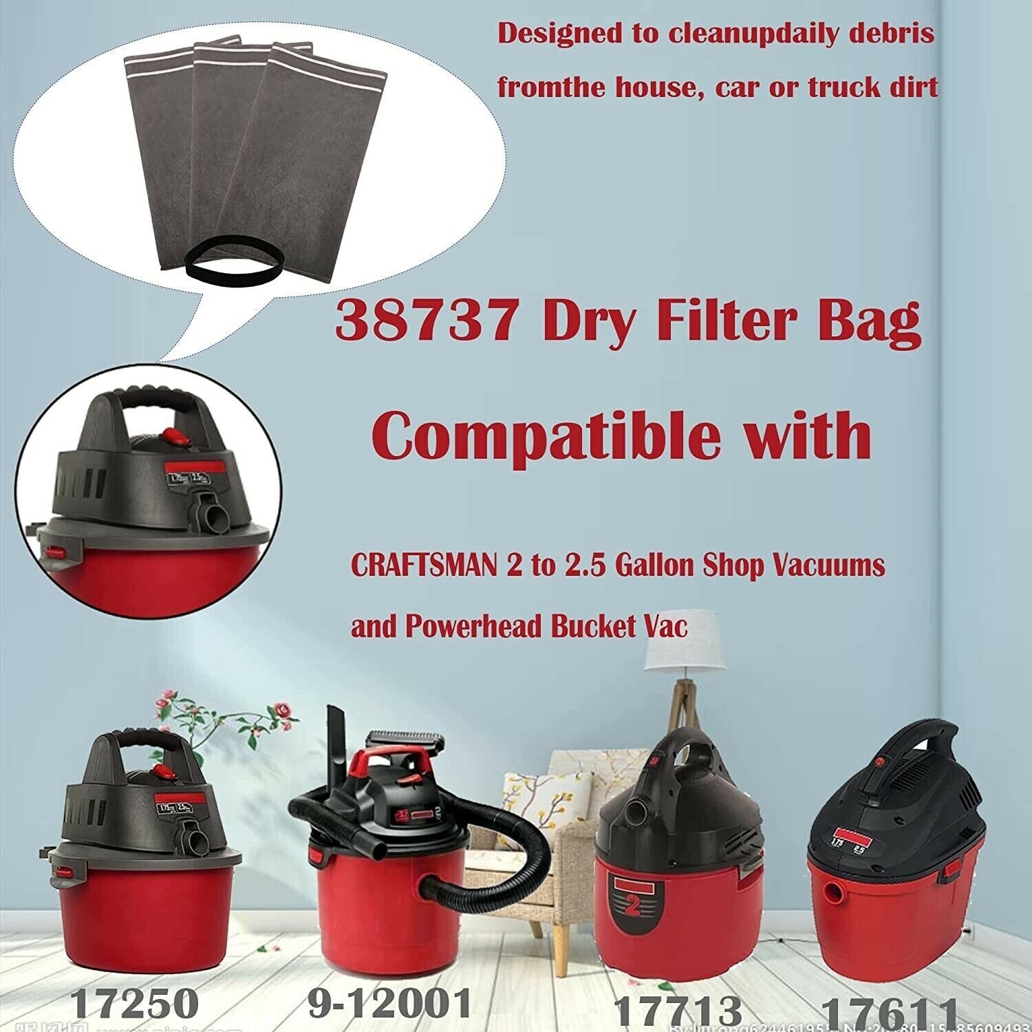 3 Wet Dry Filter Bags for 2 2.5 Gallon Shop Vac Vacuum Stinger