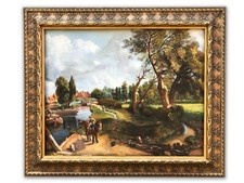 Antique Framed Oil Painting A Boy Riding a Pony Country Scenery