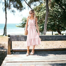 Sundress  by Everly Sleeveless Nautical Pink Stripe Dress Size Small T10