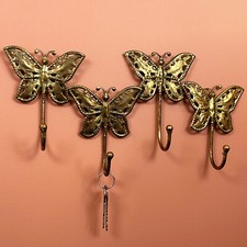 Gold Butterfly Hooks Set Of 4 Antique Gold Metal Traditional Coat Keys Wall Rack
