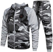 Men Track Suits 2 Piece Full Zip Athletic Camouflage Hoodie Tracksuit