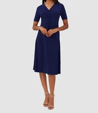 Msk Womens Blue Twist-Front V-Neck Elbow-Sleeve Dress Size PL
