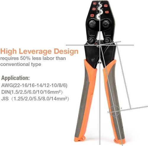 Professional Grade Ratchet Wire Crimper Tool for Efficient Crimping, AWG 22-6 - Picture 7 of 11
