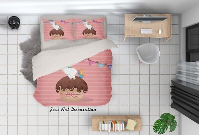 3D Cartoon Unicorn Cake Flag Stripe Quilt Cover Set Bedding Sets Pillowcases 64