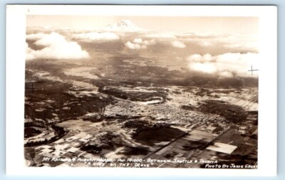 RPPC Mt. Rainier & Auburn WASHINGTON aerial view Jesse Ebert Postcard