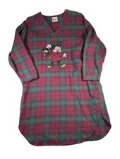 Vtg Walt Disney World Sleepwear Womens Pajamas Long Plaid Shirt Minnie Mickey