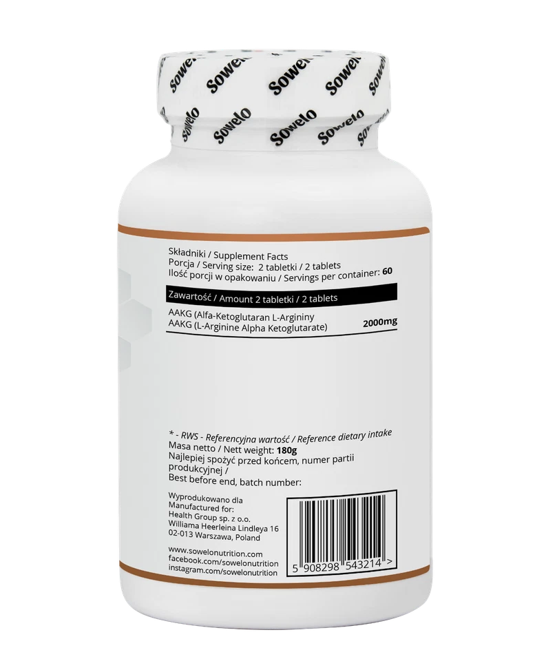 AAKG 1000 mg – Tablets – L-Arginine – Muscle Pump & Sexual Performance – Sowelo - Image 2 of 4