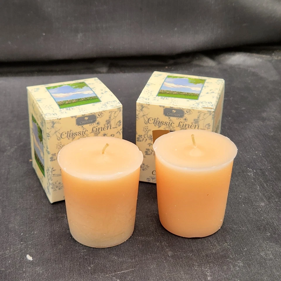 Greenleaf Clásico Lino Perfumado Votivos Lote 2 Cubos Velas Nuevo Retirado Foto 2 de 4